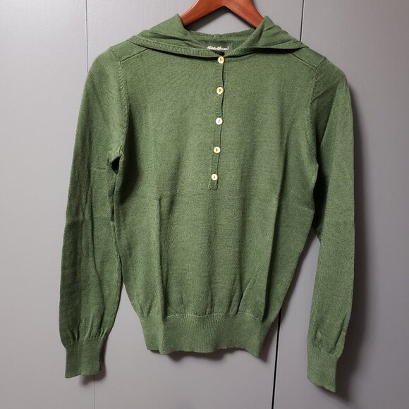 NWT VTG Eddie Bauer Cotton Cashmere Blend Hooded Henley Sweater - Picture 1 of 11